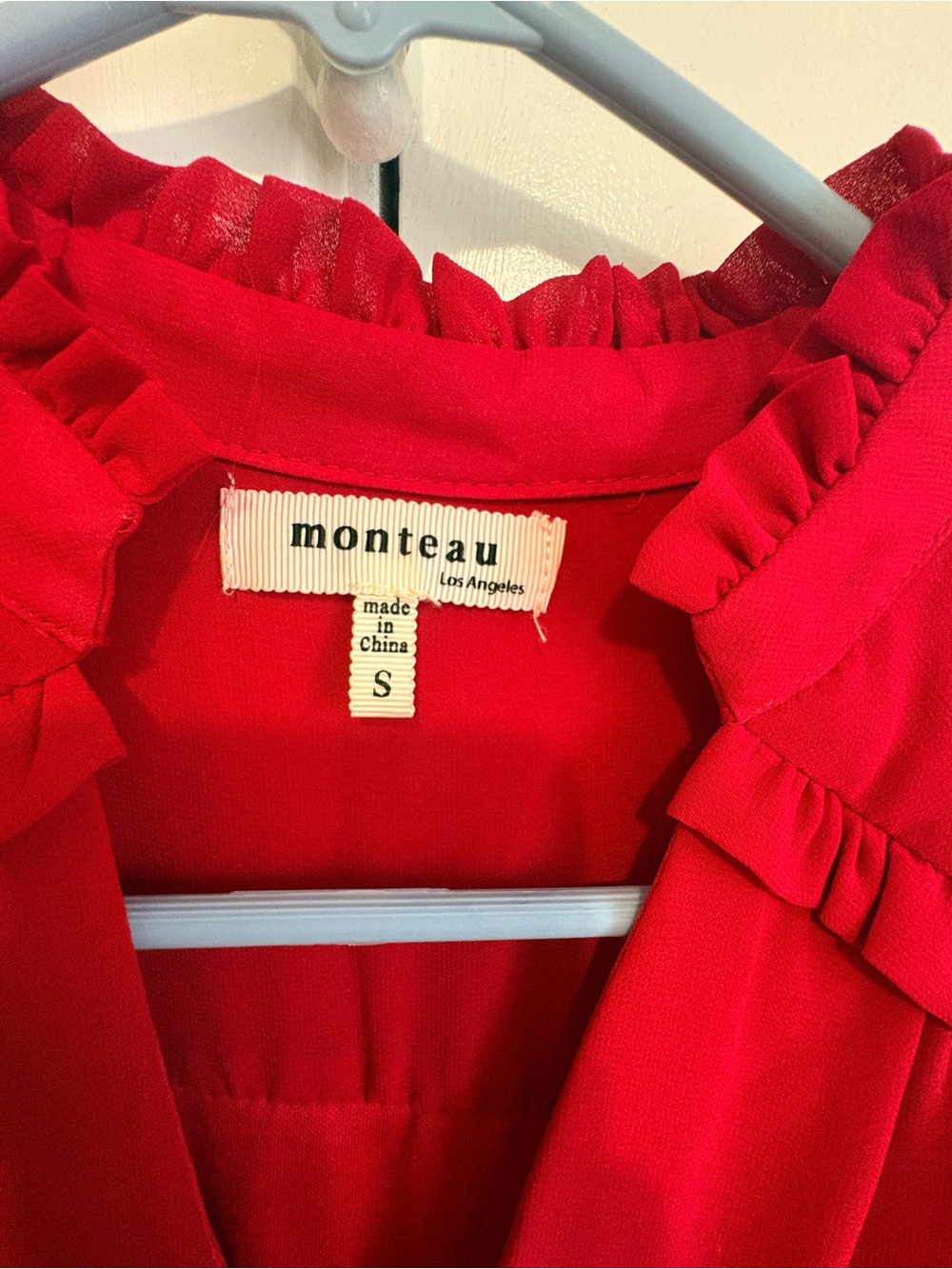 Monteau Red Ruffle-Neck Blouse - Picture 3 of 5
